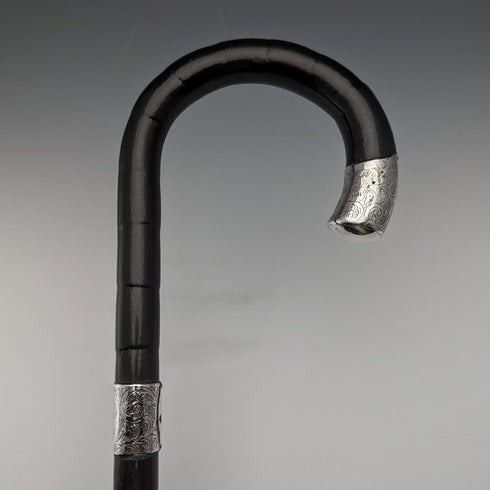 1911年 英国アンティーク 紳士用ステッキ 純銀装飾 ブラックシャフト 85cm Henry Tracy Sons